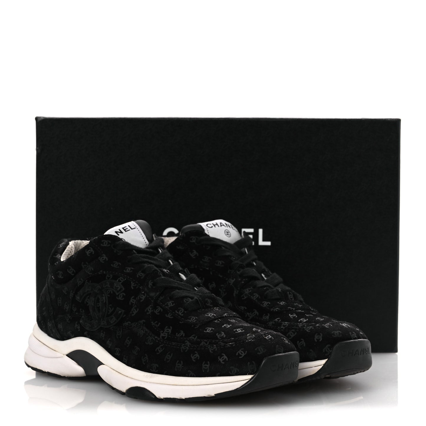 Suede Calfskin Printed CC Sneakers 38.5 Black