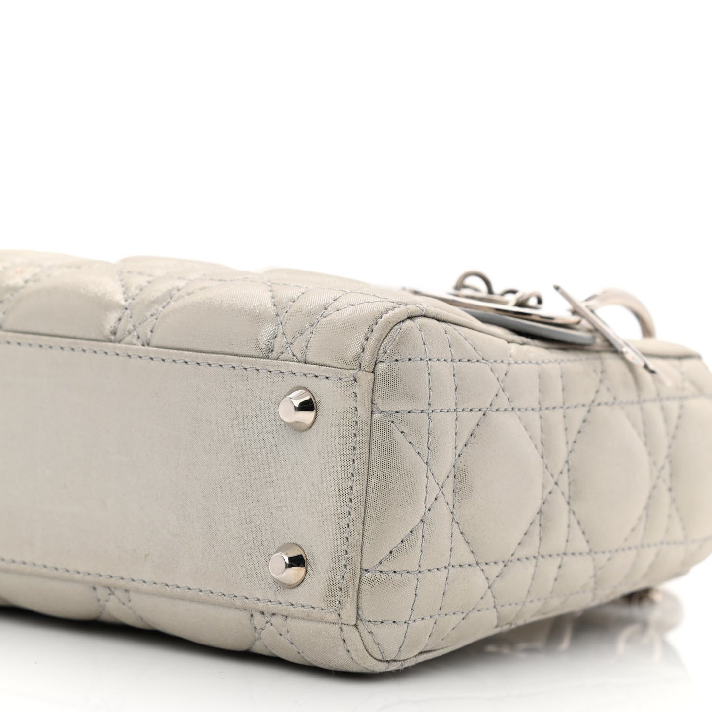 Metallic Nubuck Cannage Mini Lady Dior Silver