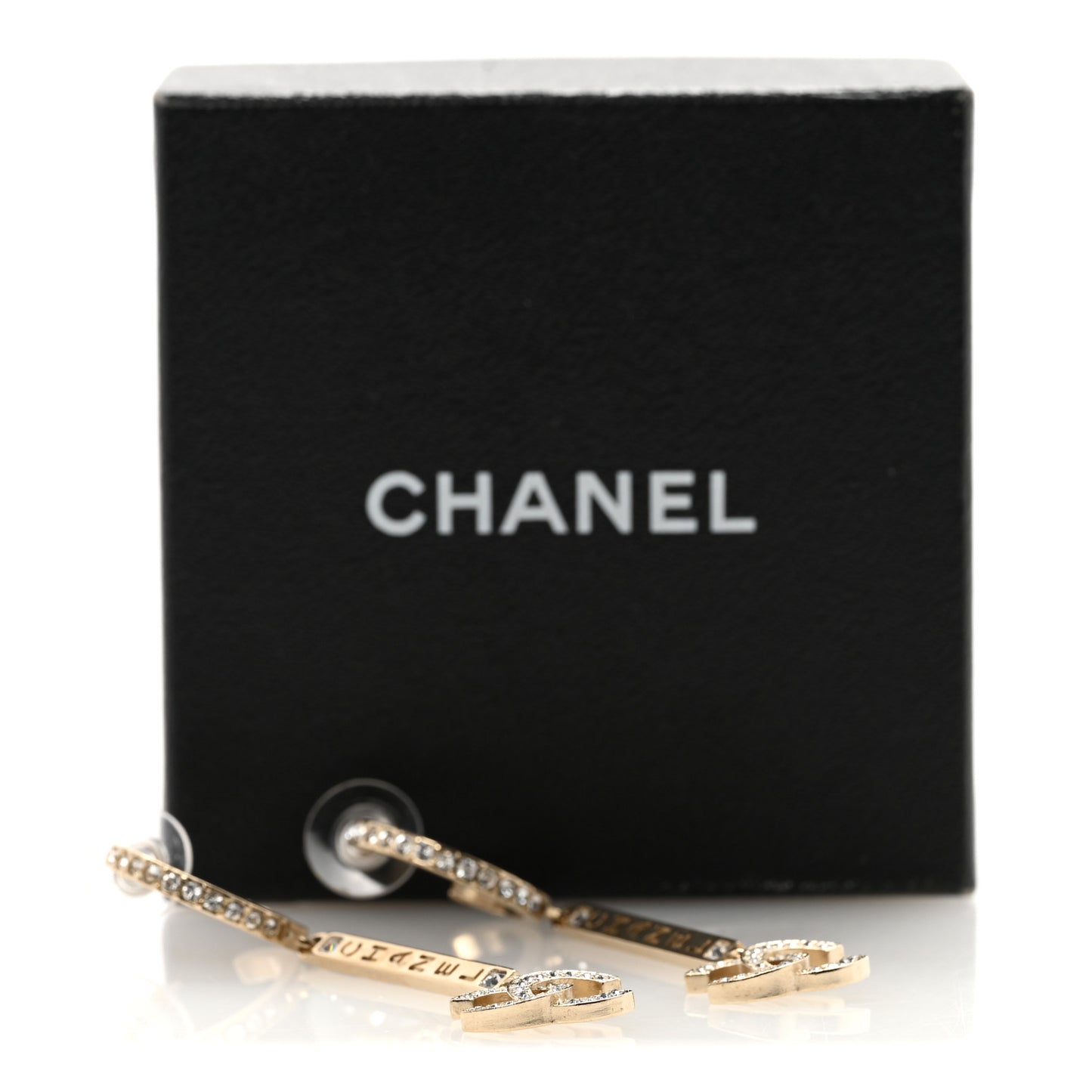 Crystal Lock Symbols Logo CC Hoop Drop Earrings Gold