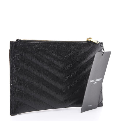 Saint Laurent Grain De Poudre Chevron Monogram Bill Pouch Black 2 of 9