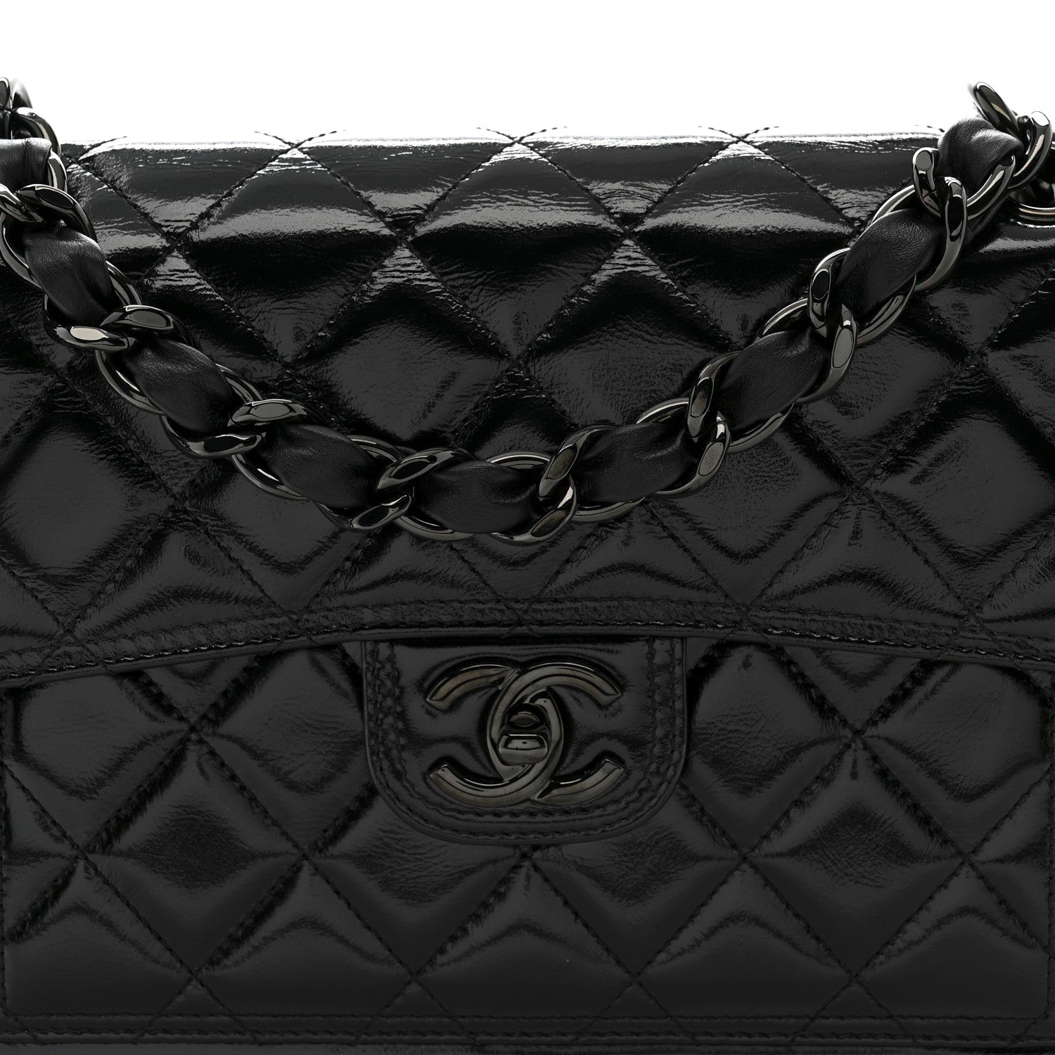 Chanel Shiny Crumpled Calfskin Quilted Large Double You Flap So Black 8 of 10