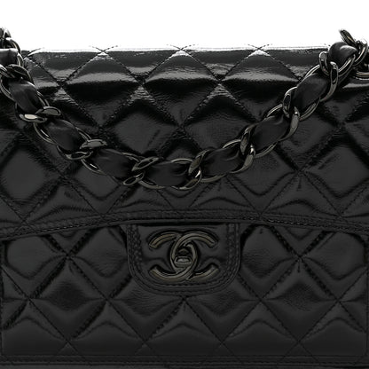 Chanel Shiny Crumpled Calfskin Quilted Large Double You Flap So Black 8 of 10