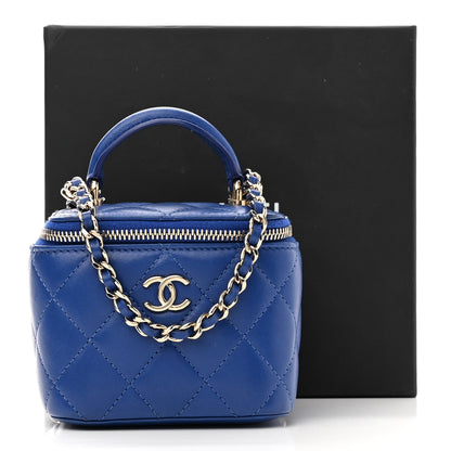 Chanel Lambskin Quilted Top Handle Mini Vanity Case With Chain Blue 11 of 11