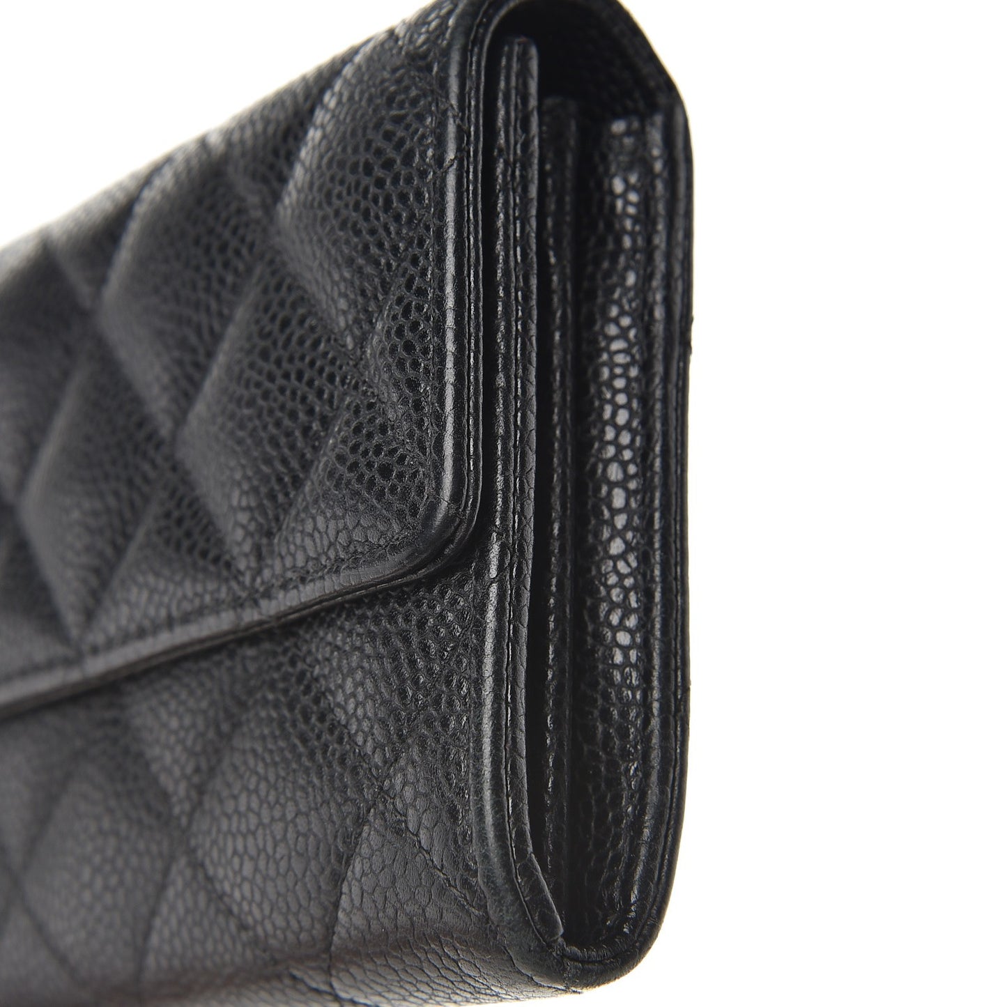 Caviar Quilted Large Gusset Flap Wallet Black