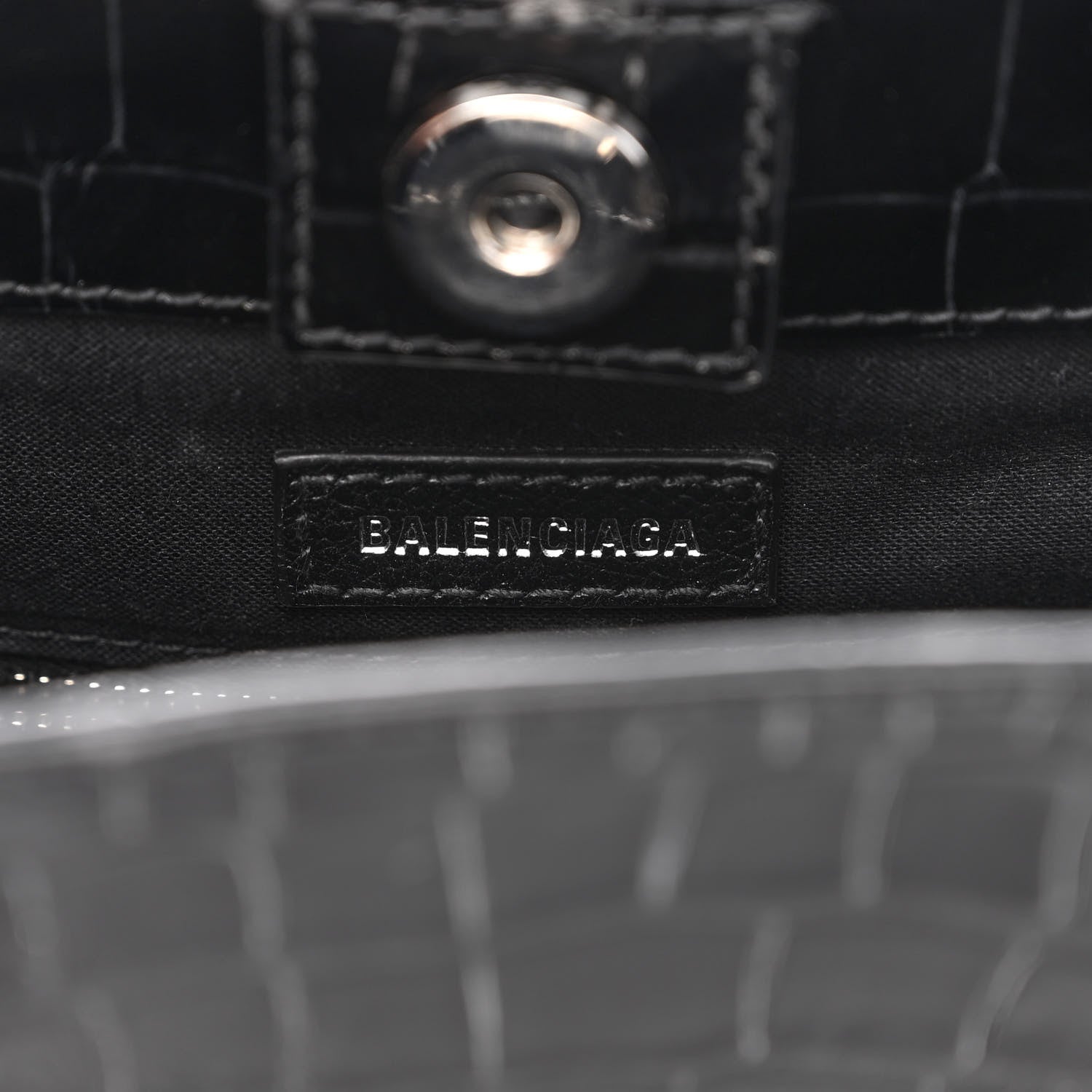 Balenciaga Shiny Calfskin Logo Crocodile Embossed North South Shopper Tote XXS Black White 6 of 10