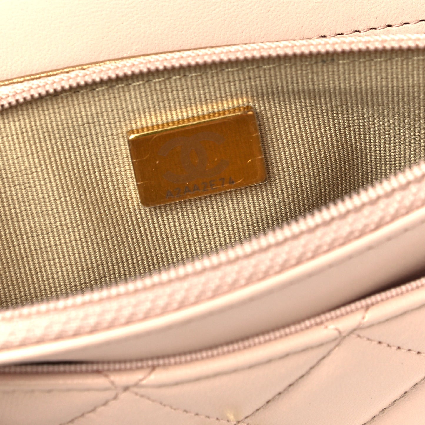 Lambskin Quilted CC Pearl Crush Wallet on Chain WOC Light Beige