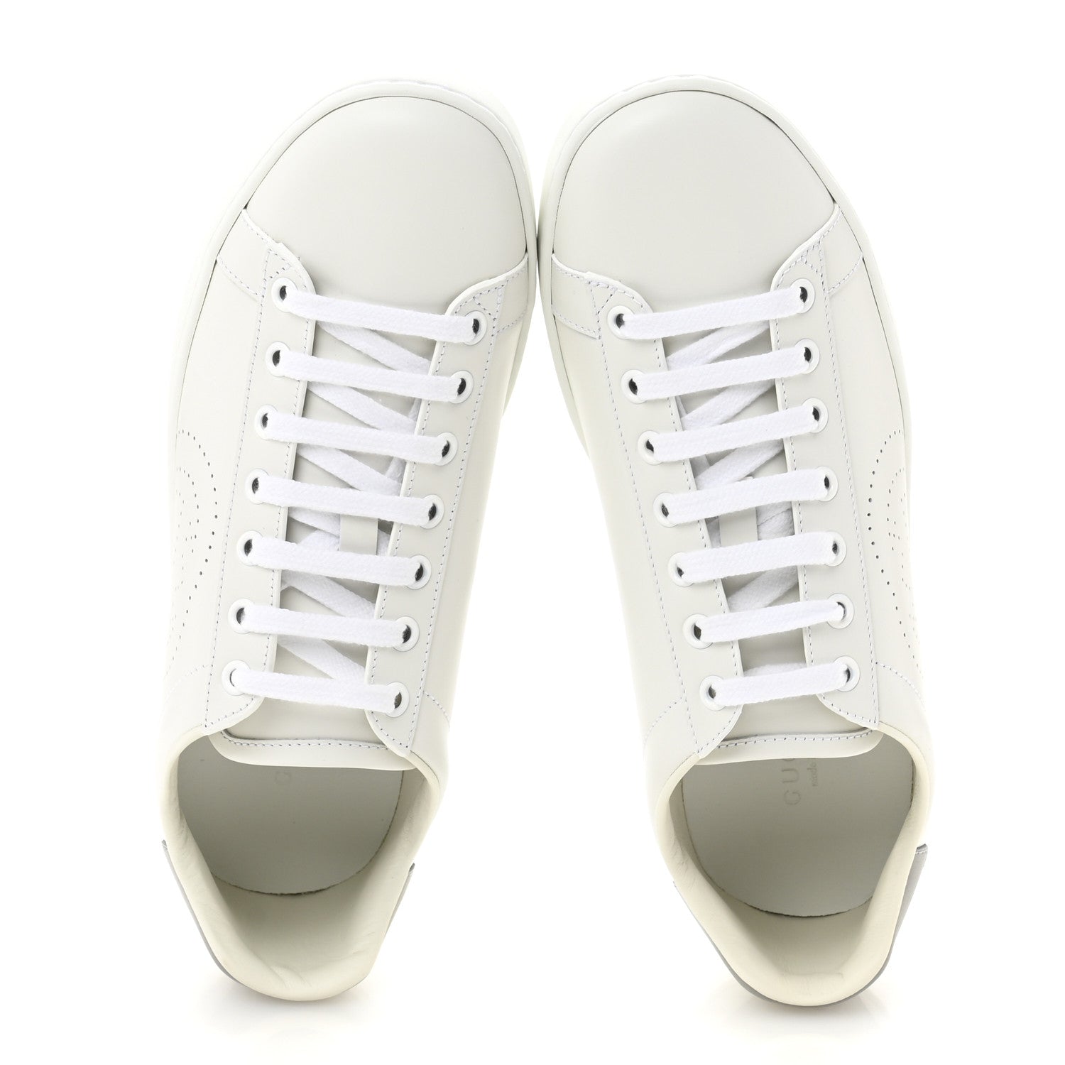 Gucci Calfskin Interlocking G Perforated Womens Ace Sneakers 38.5 White Grey Sky 2 of 10