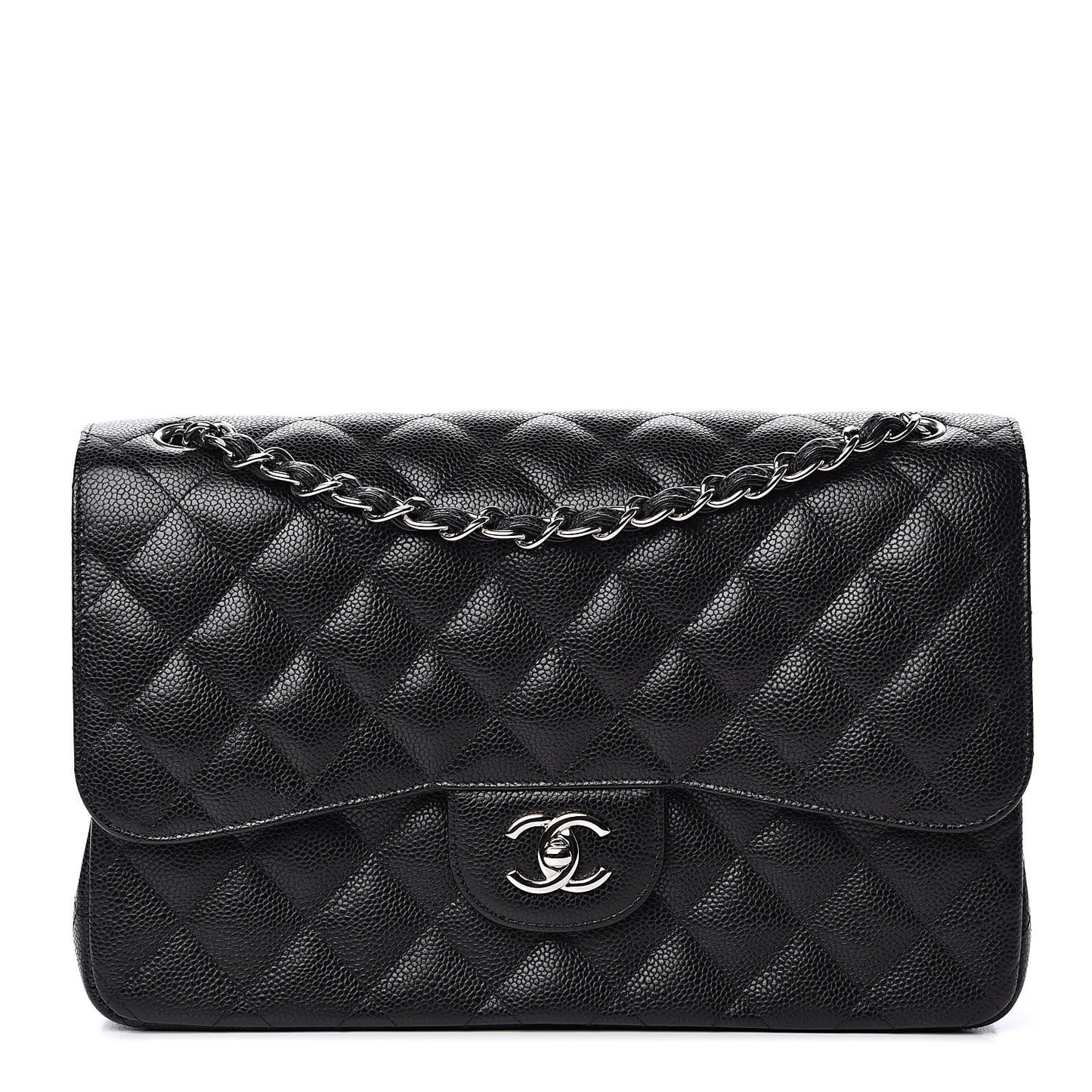 Caviar Quilted Jumbo Double Flap Black