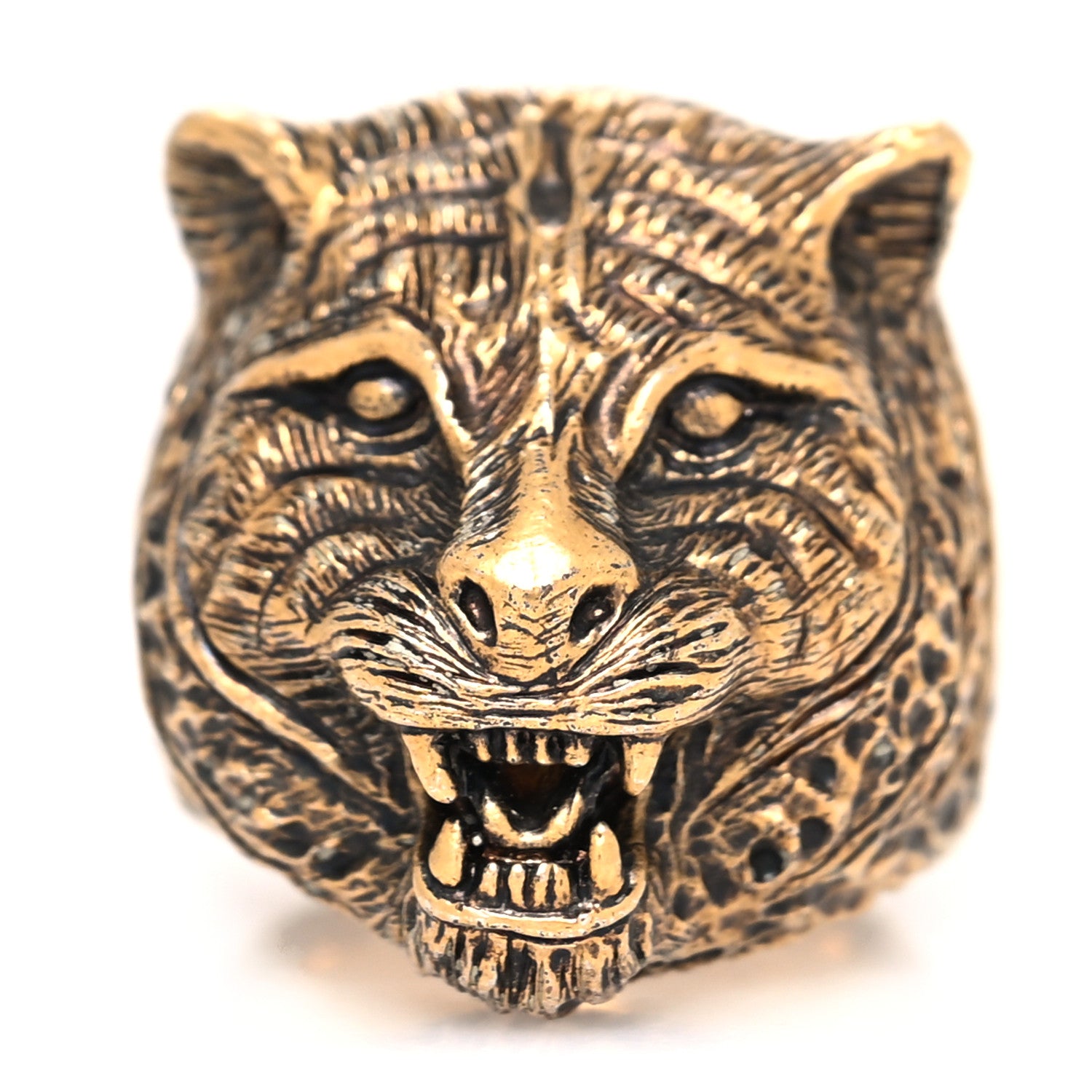 Gucci Metal Feline Head Ring 19 Aged Gold 1 of 5
