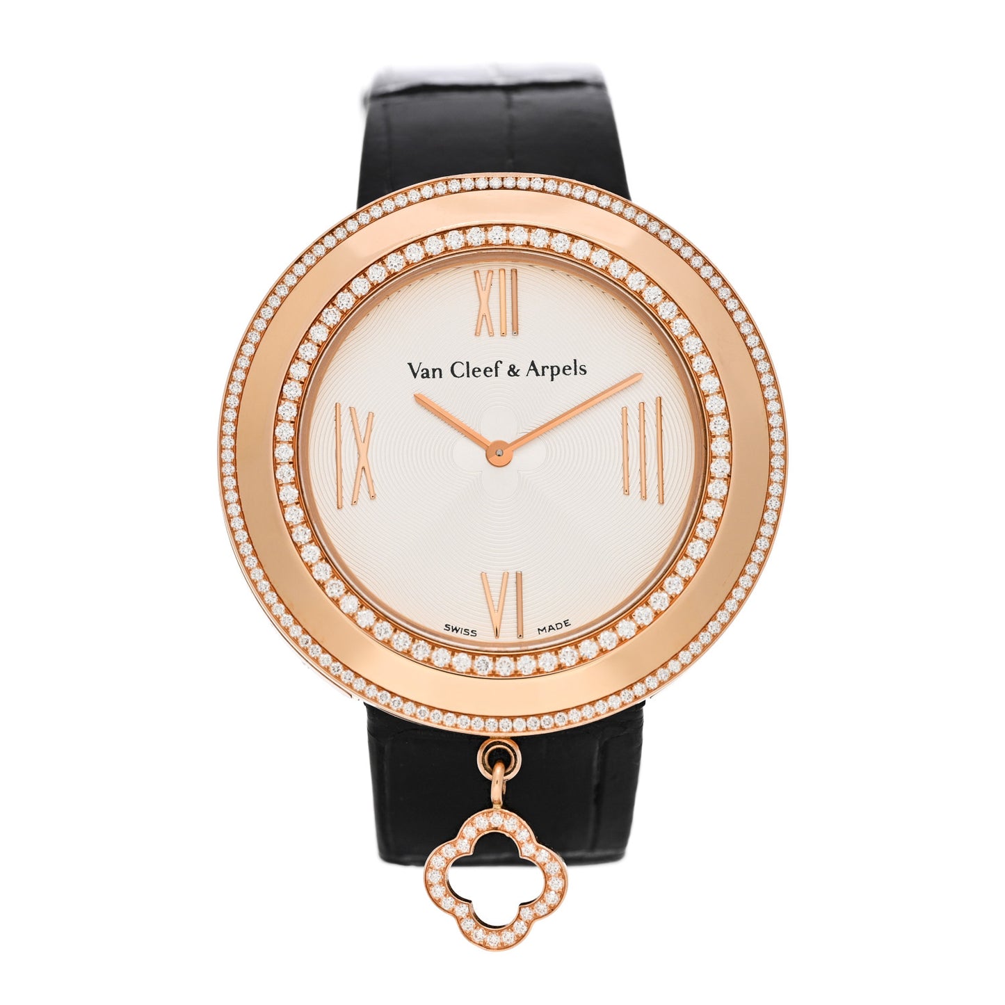 18K Rose Gold Alligator Diamond Bezel 38mm Charms Quartz Watch