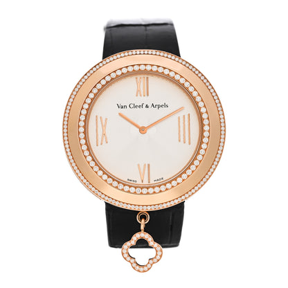 Van Cleef & Arpels 18K Rose Gold Alligator Diamond Bezel 38mm Charms Quartz Watch 1 of 7