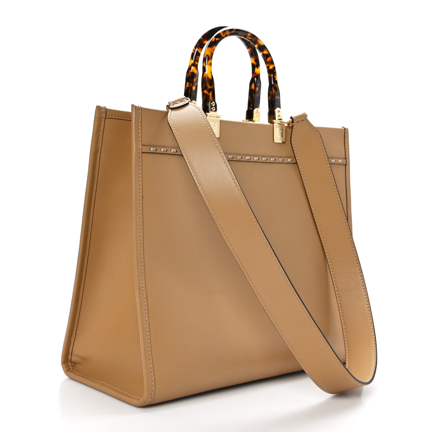 Vitello King Plexiglass Elaphe Python Print Logo Medium Fendi Sunshine Shopper Tote Miele Scuro Makeup