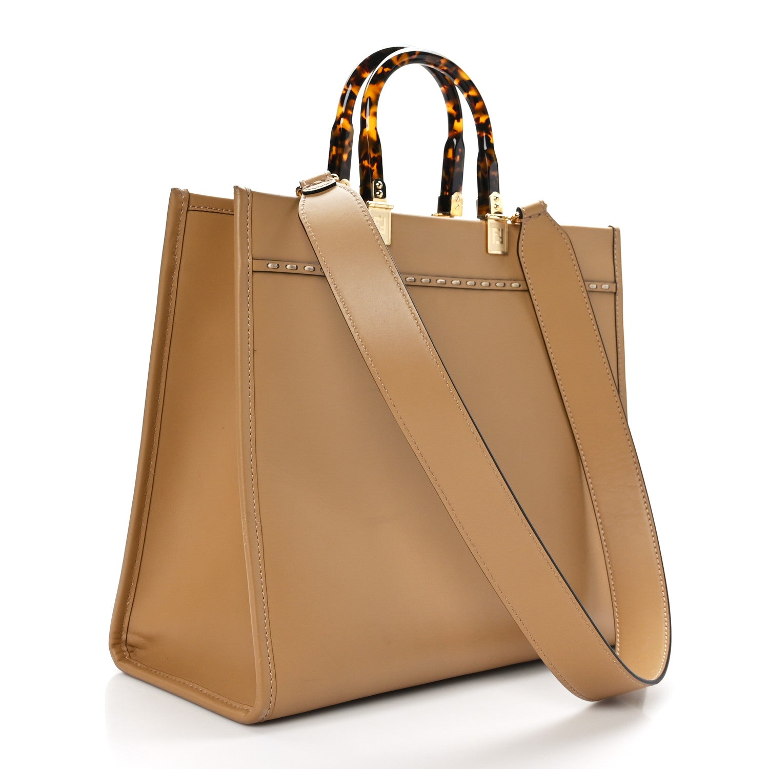 Fendi Vitello King Plexiglass Elaphe Python Print Logo Medium Fendi Sunshine Shopper Tote Miele Scuro Makeup 3 of 11