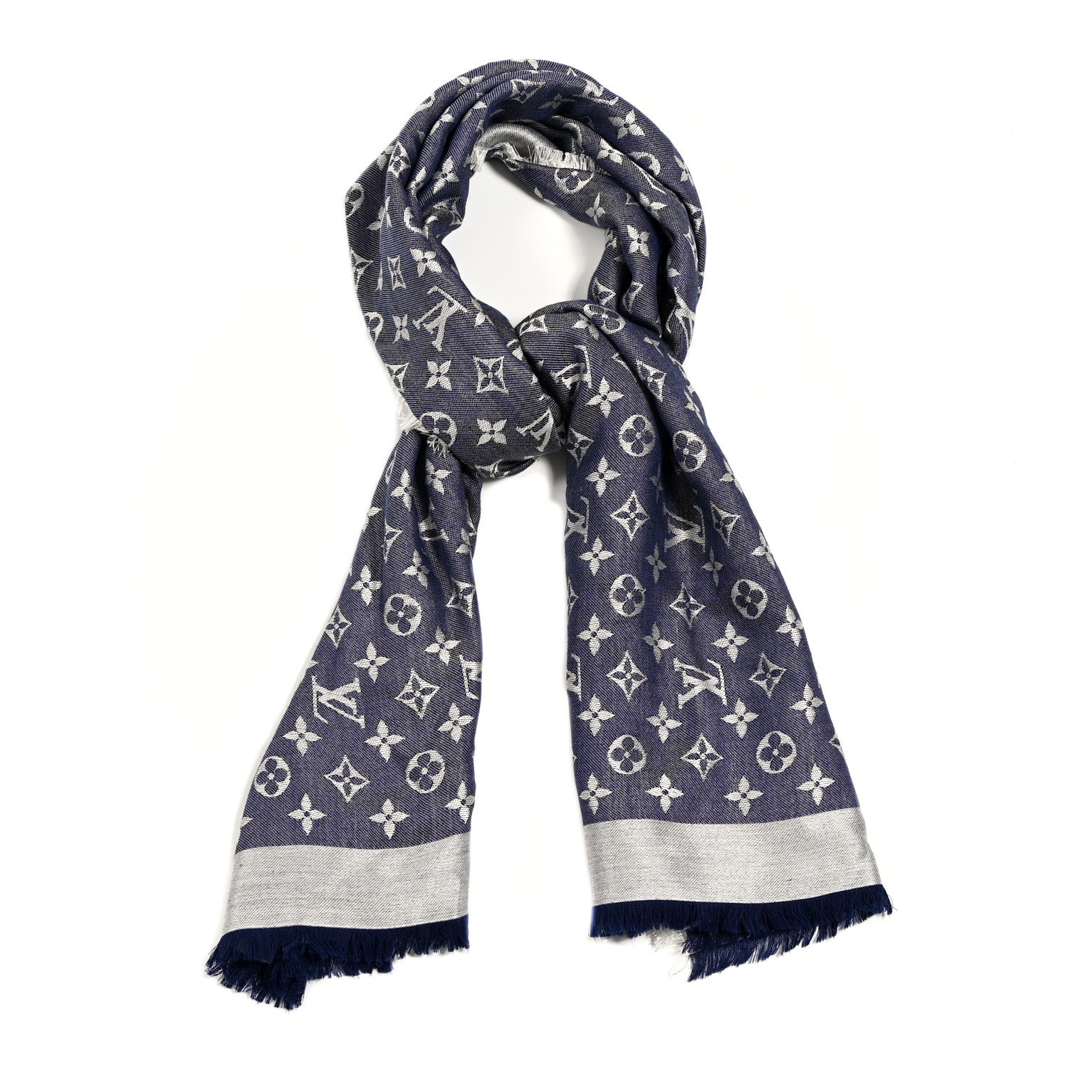 Louis Vuitton Silk Wool Monogram Denim Shawl Blue Clair 1 of 7