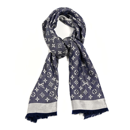 Louis Vuitton Silk Wool Monogram Denim Shawl Blue Clair 1 of 7
