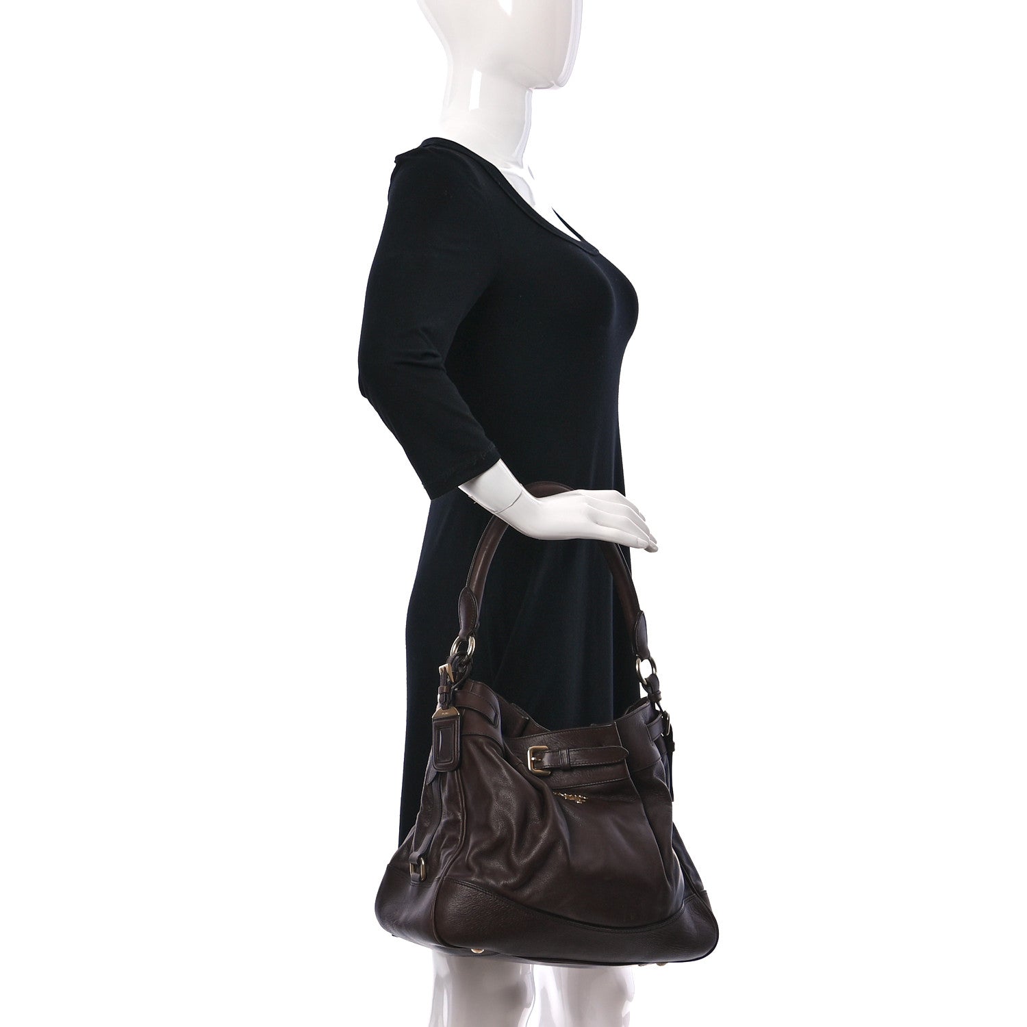 Prada Cervo Belted Hobo Brown 2 of 13