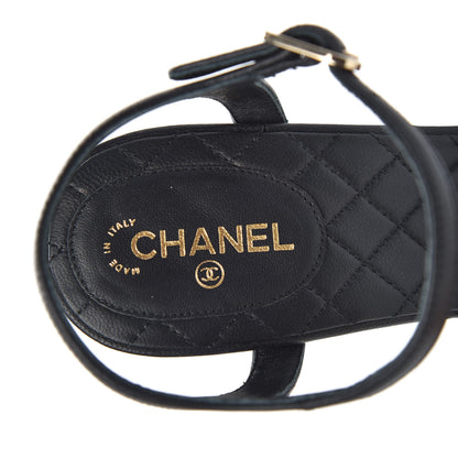 Chanel Lambskin Quilted Wedge Sandals 38 Black 7 of 9