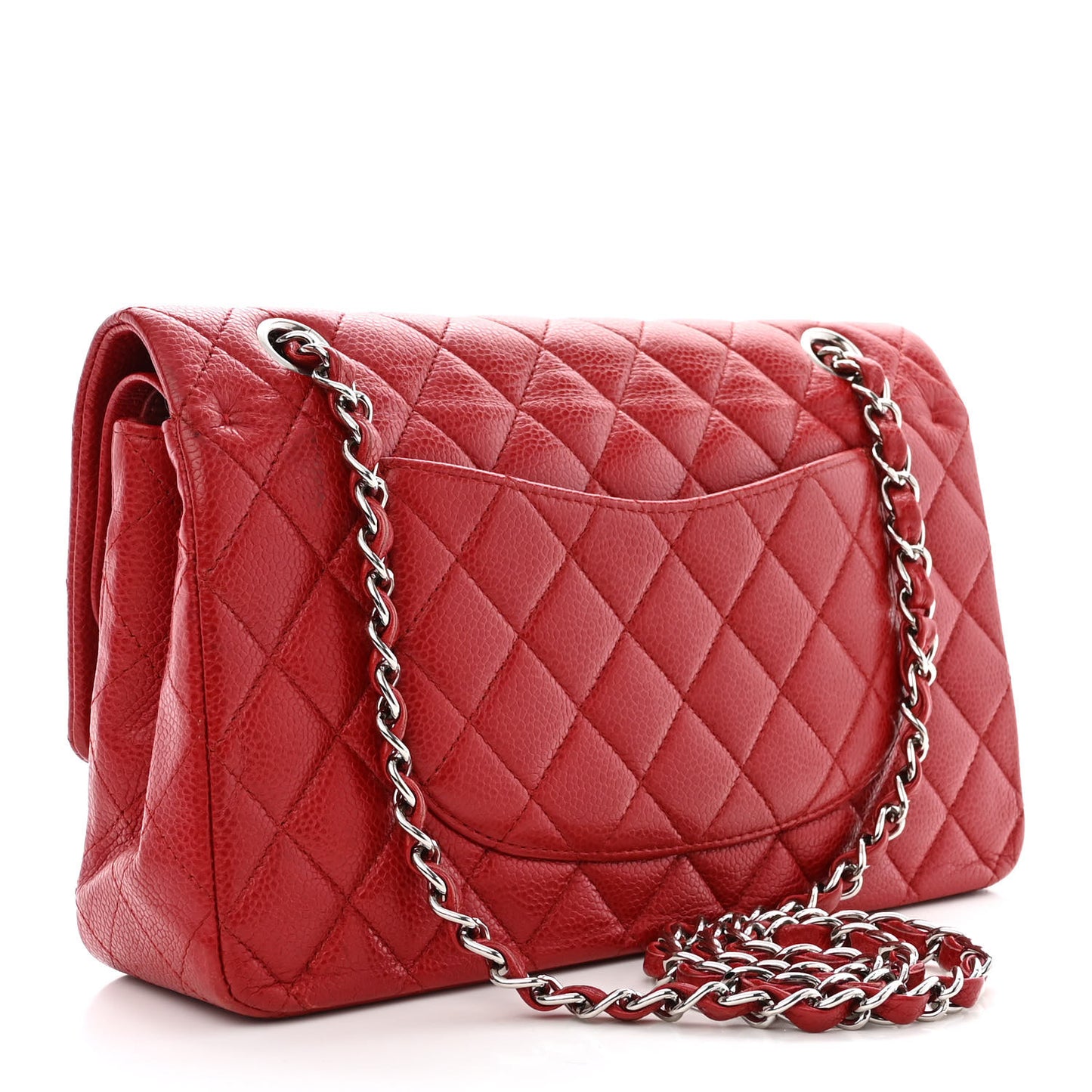 Caviar Quilted Medium Double Flap Red