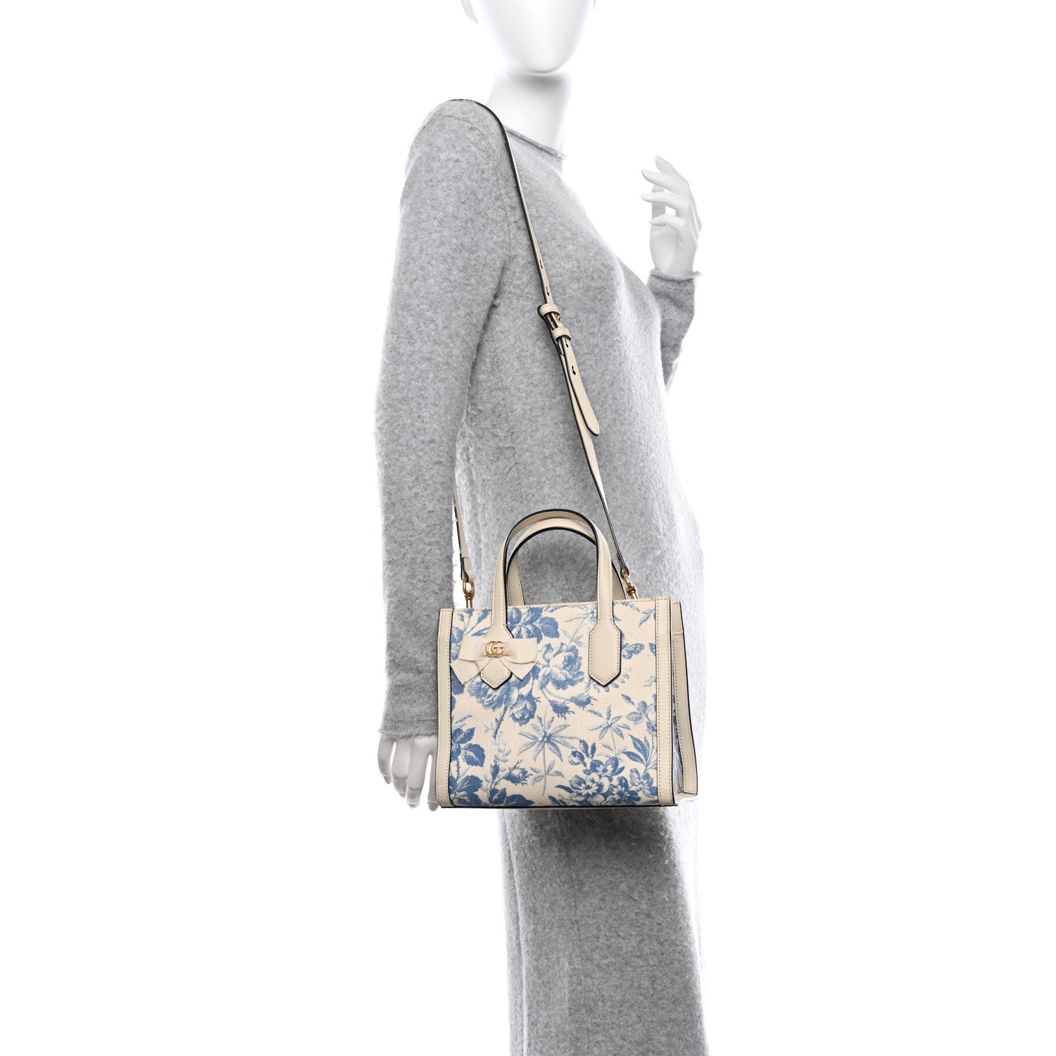 Gucci Canvas Herbarium Print Ribbon Top Handle Bag Blue 2 of 11