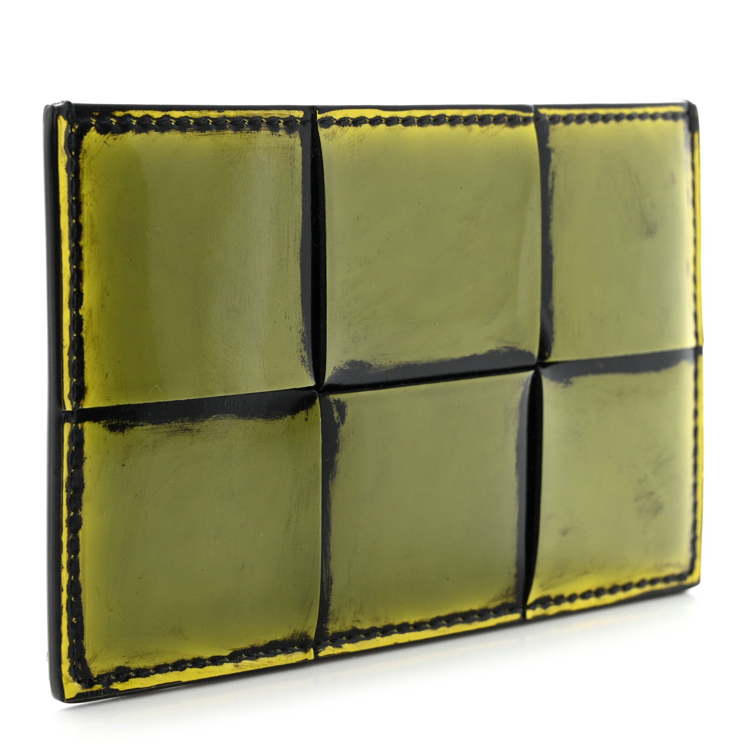 Bottega Veneta Patent Maxi Intrecciato Cassette Card Holder New Chartreuse Black 3 of 7