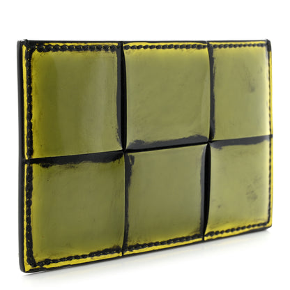 Bottega Veneta Patent Maxi Intrecciato Cassette Card Holder New Chartreuse Black 3 of 7