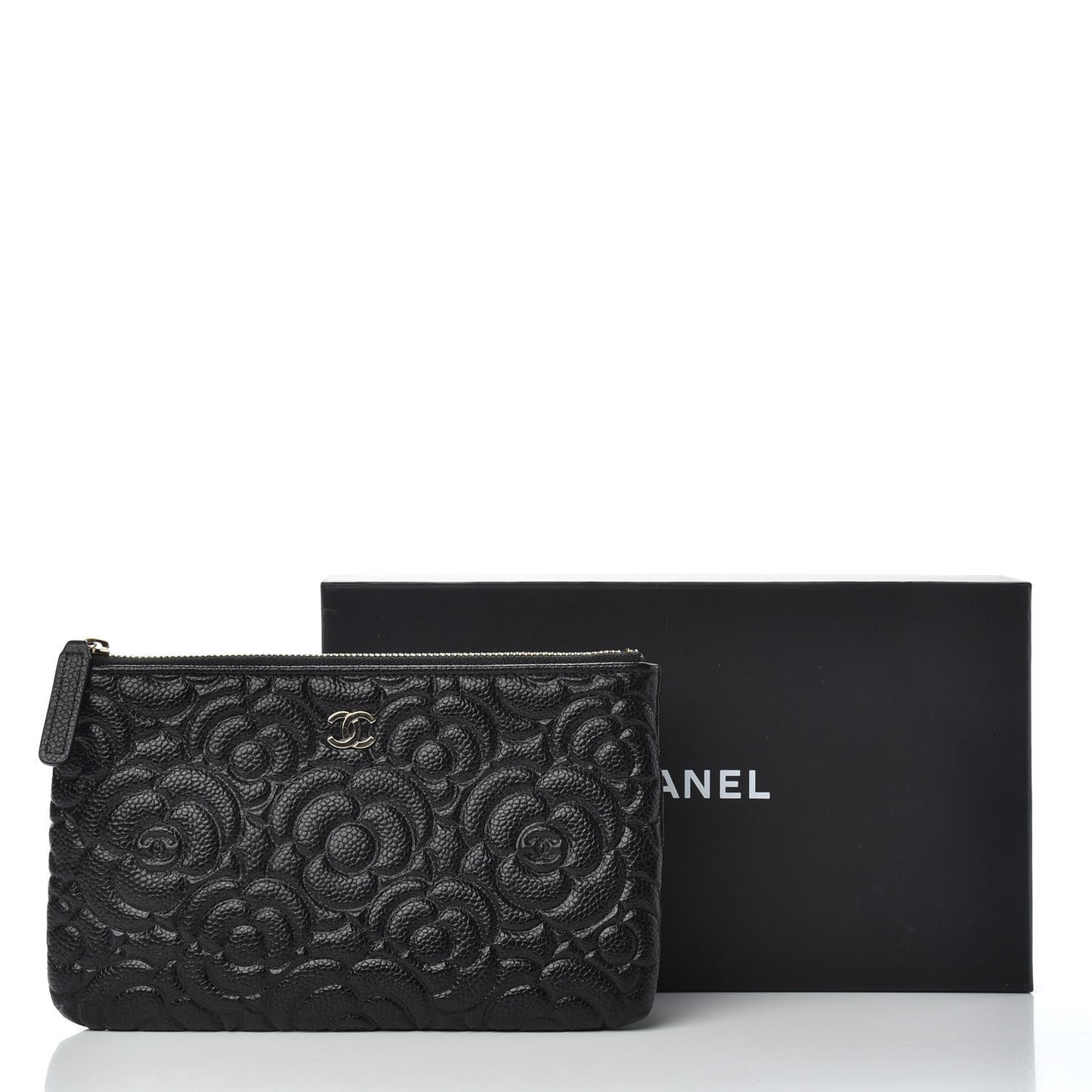 Caviar Camellia Embossed Cosmetic Pouch Black