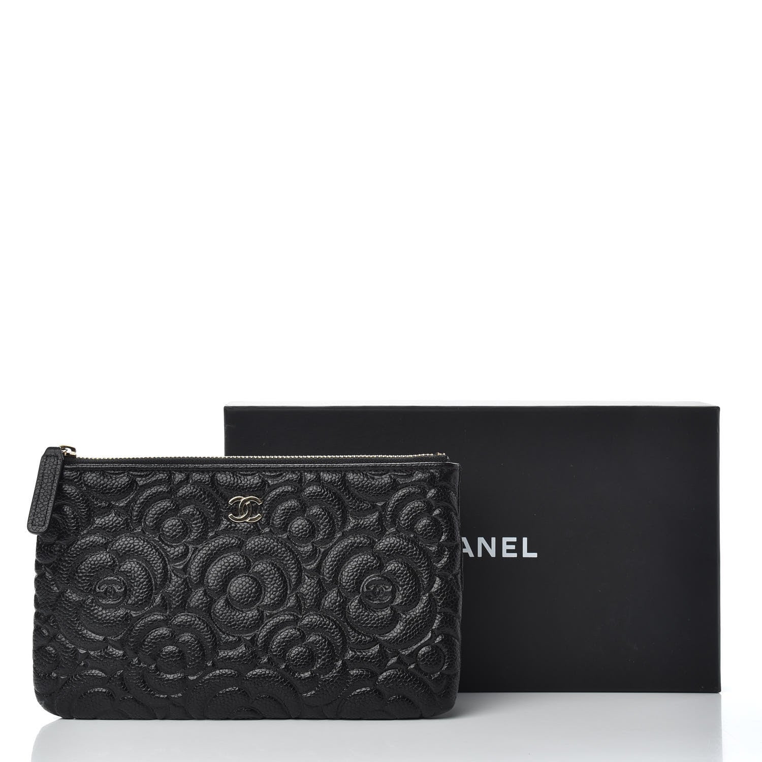 Chanel Caviar Camellia Embossed Cosmetic Pouch Black 8 of 8