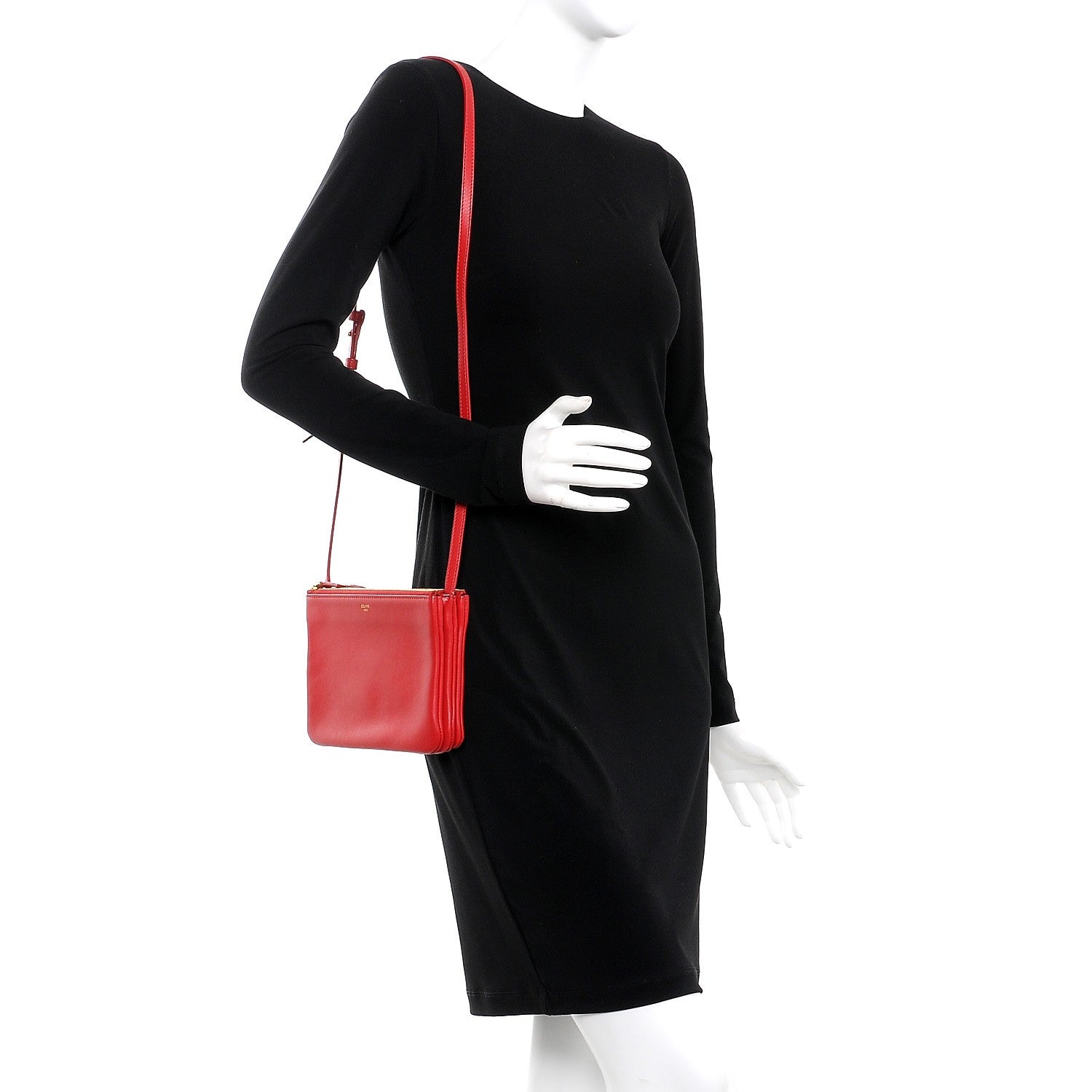 Celine Lambskin Small Trio Crossbody Bag Red 2 of 9