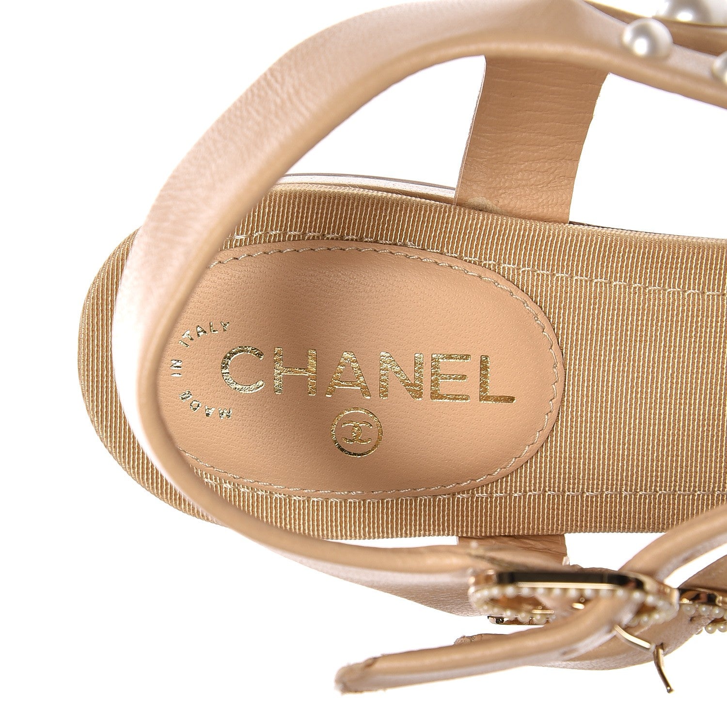 Chanel Lambskin Pearl Thong Sandals 35 Beige 6 of 9