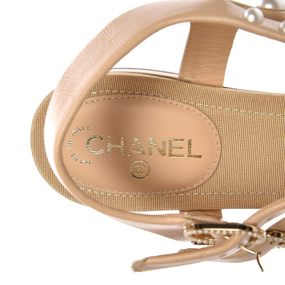 Chanel Lambskin Pearl Thong Sandals 35 Beige 6 of 9