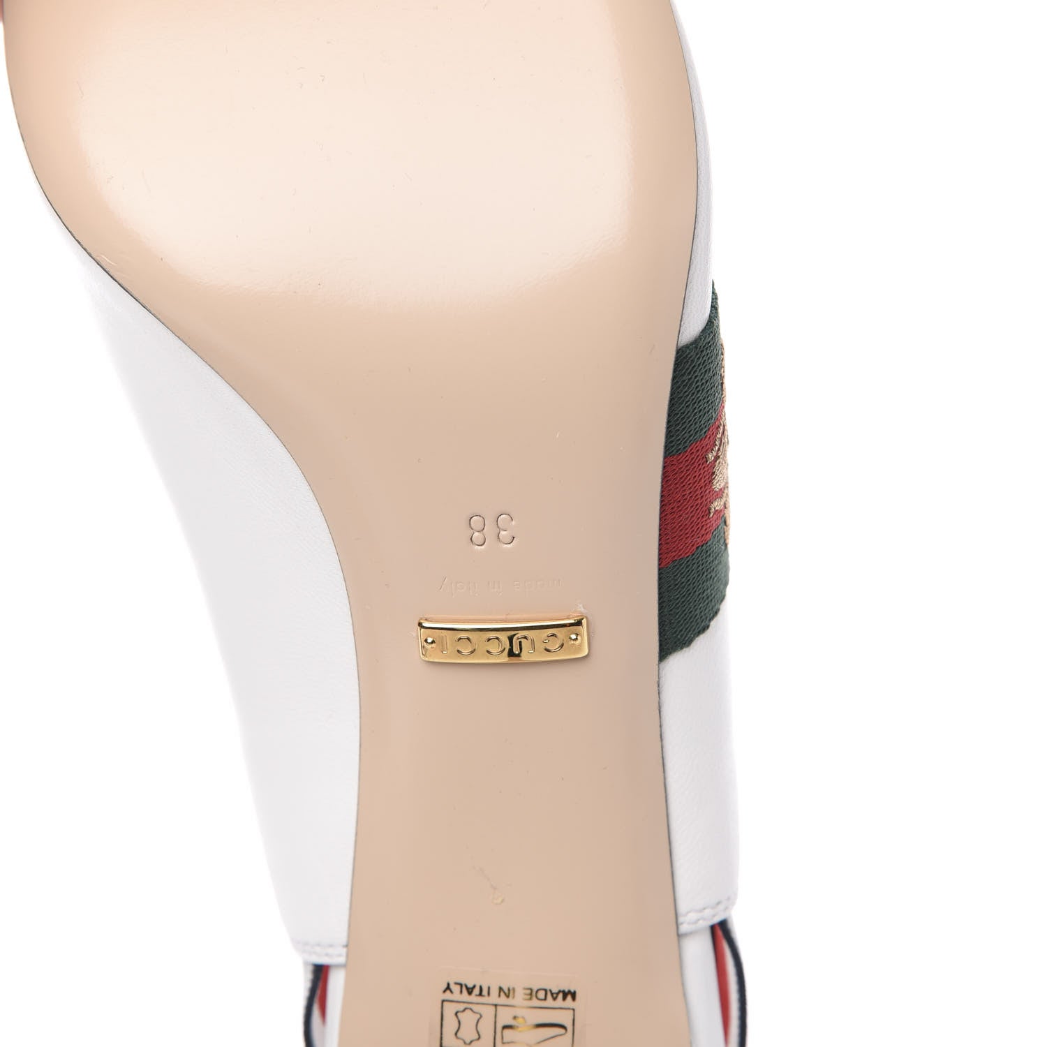 Gucci Malaga Kid Web Sylvie Mid Heel Slingback Pumps 38 White 8 of 9