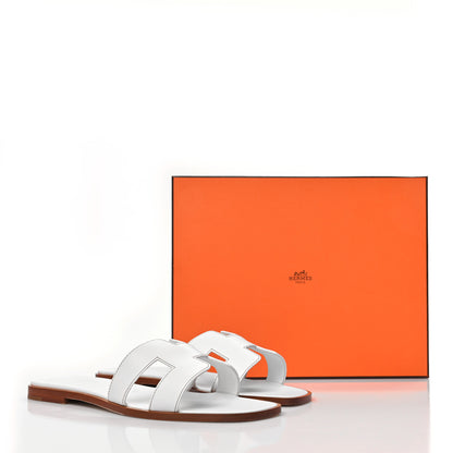 Hermes Box Calfskin Oran Sandals 40 White 9 of 9