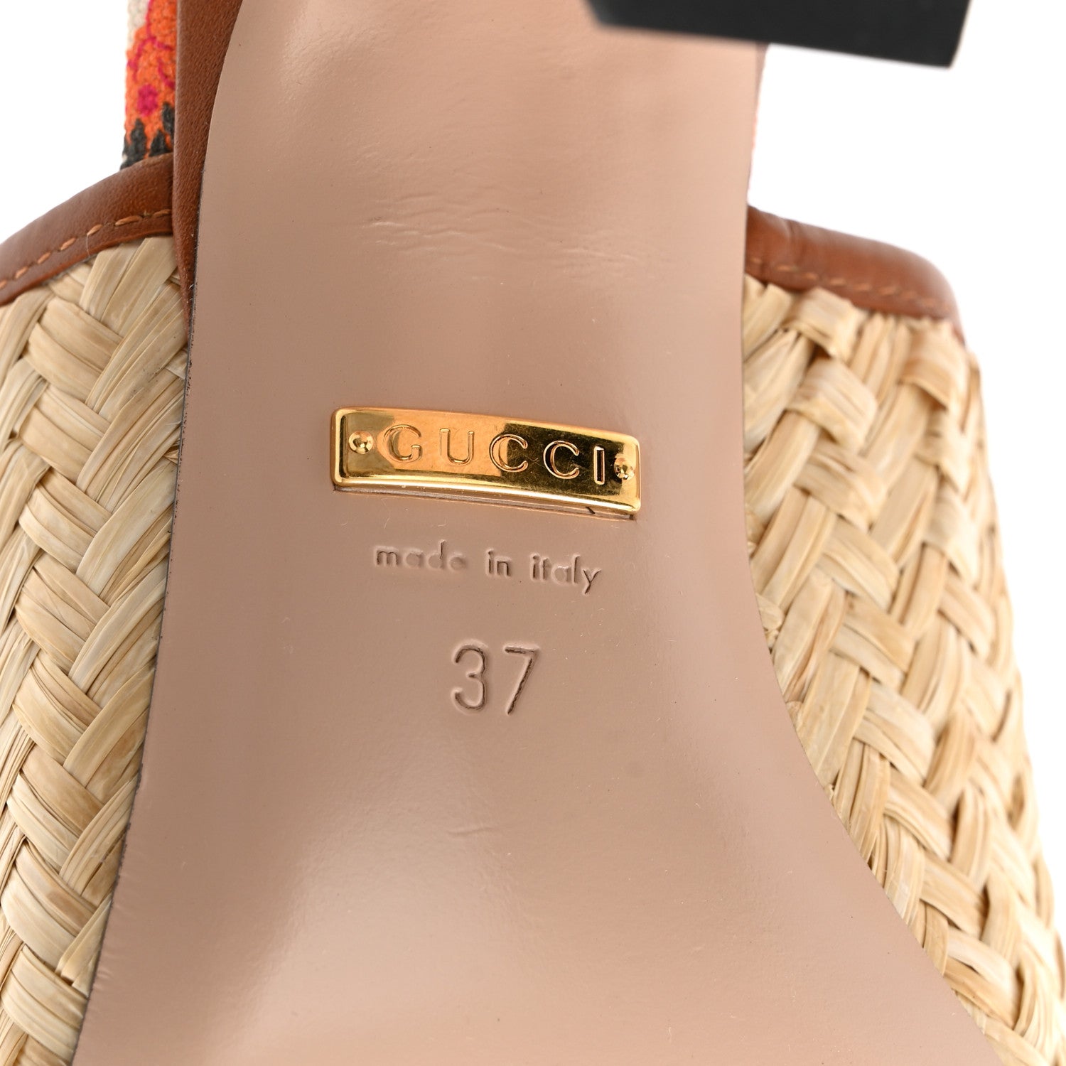 Gucci Raffia Malaga Kid Interlocking G Sandals 37 Palmi Naturale Harness Brown 7 of 9