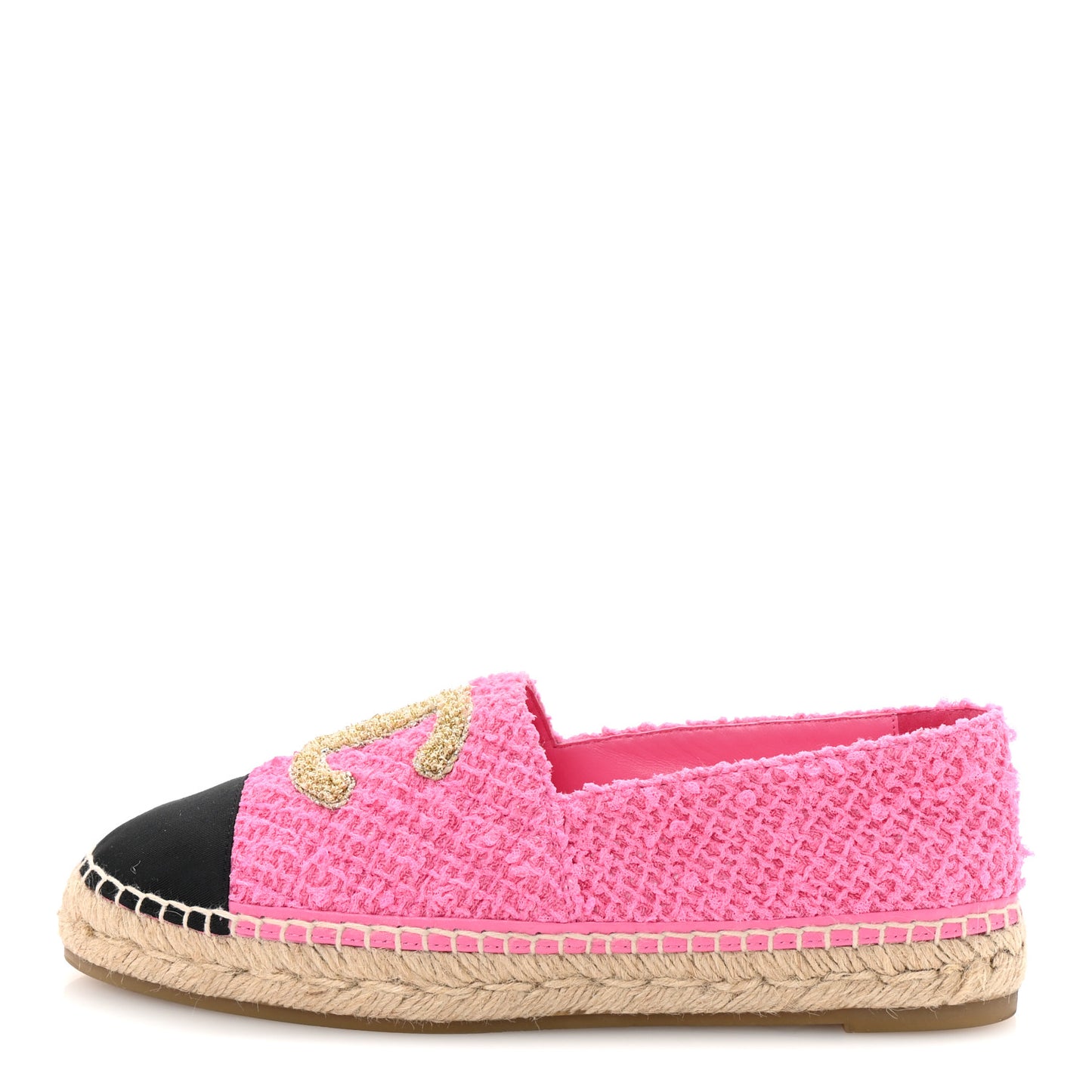 Tweed Grosgrain CC Espadrilles 41 Pink Black