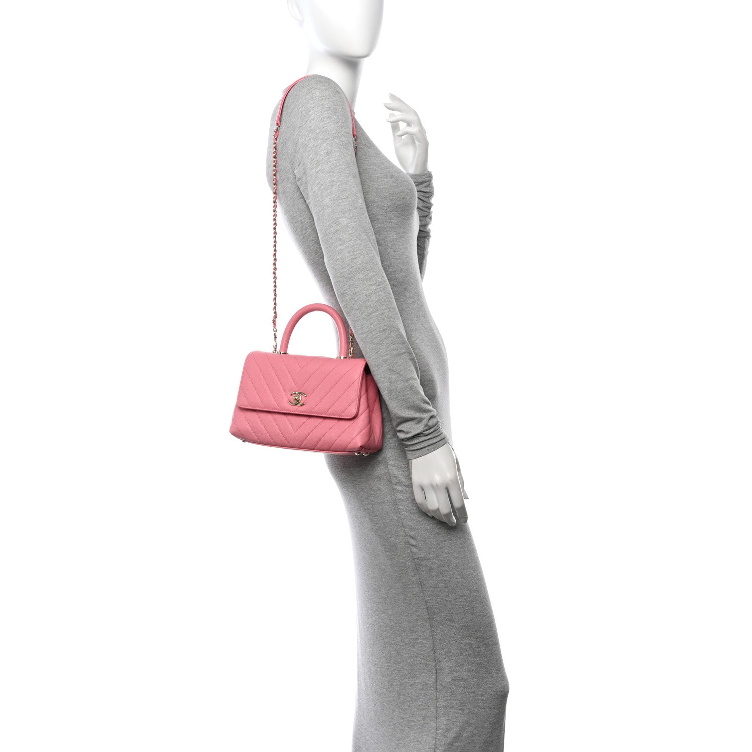 Chanel Caviar Chevron Quilted Mini Coco Handle Flap Pink 2 of 11