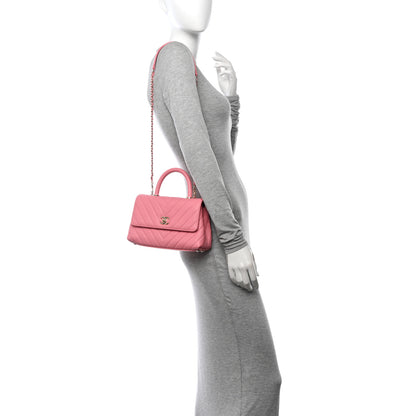 Chanel Caviar Chevron Quilted Mini Coco Handle Flap Pink 2 of 11