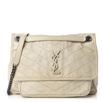 Saint Laurent Crinkled Calfskin Matelasse Monogram Medium Niki Chain Satchel Ivory 1 of 17