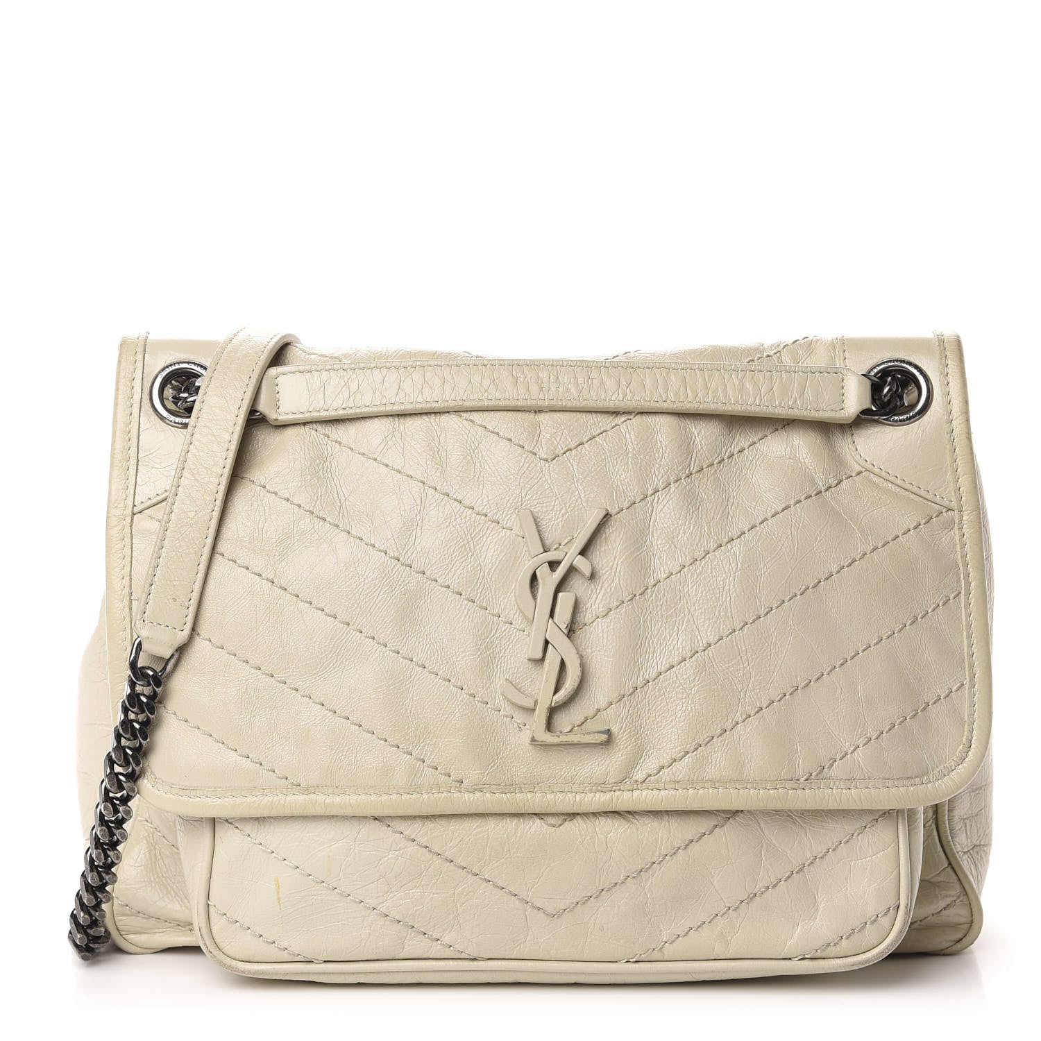 Saint Laurent Crinkled Calfskin Matelasse Monogram Medium Niki Chain Satchel Ivory 1 of 17