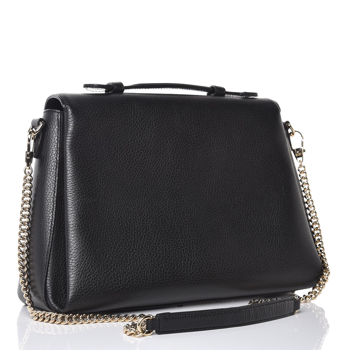 Dollar Calfskin Medium Interlocking G Top Handle Shoulder Bag Black