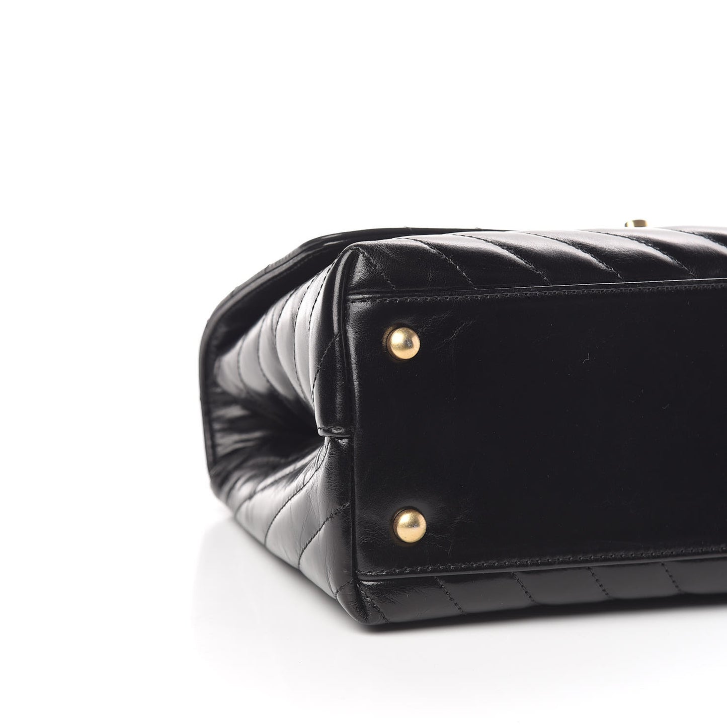 Calfskin Chevron Quilted Small Coco Handle Flap Black