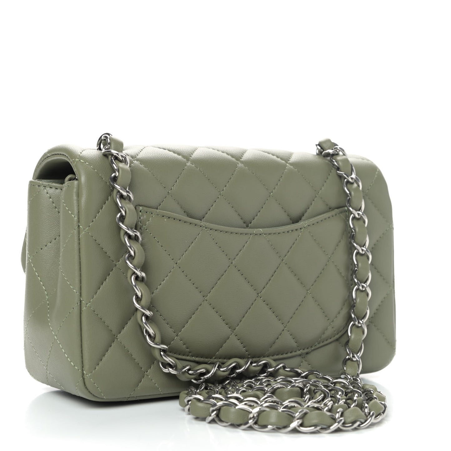 Lambskin Quilted Mini Rectangular Flap Green