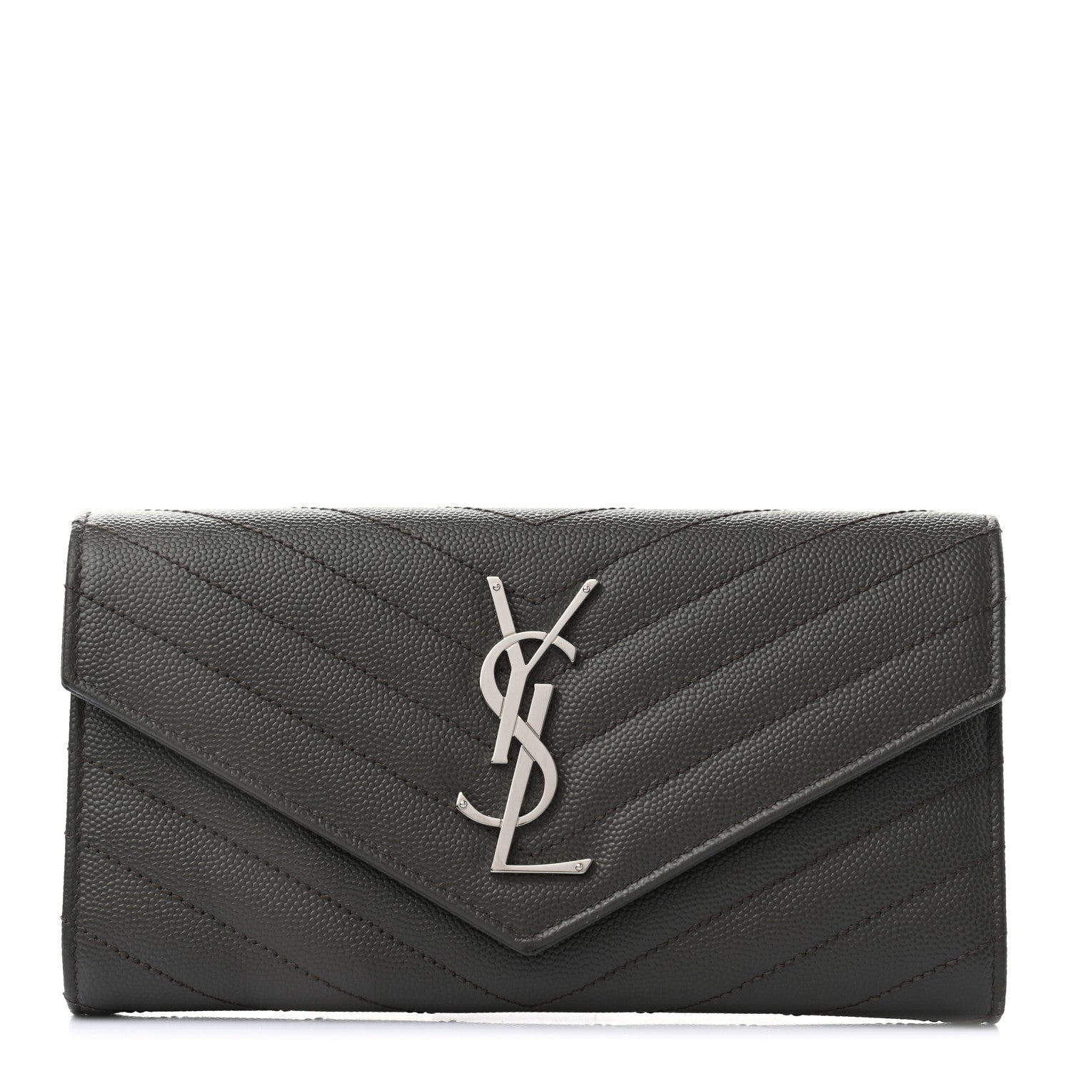Saint Laurent Grain De Poudre Matelasse Chevron Monogram Flap Wallet Pebble 1 of 7