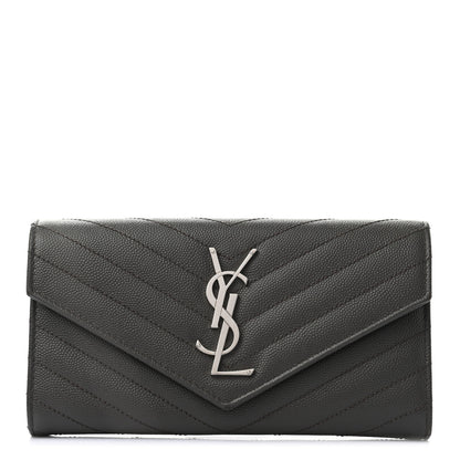 Saint Laurent Grain De Poudre Matelasse Chevron Monogram Flap Wallet Pebble 1 of 7