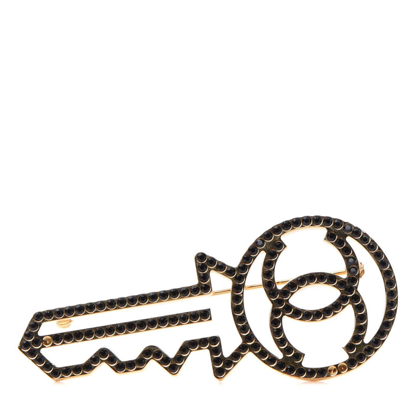 Crystal CC Key Brooch Black Gold