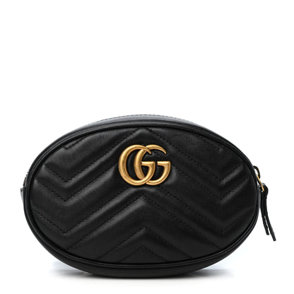 Gucci Calfskin Matelasse GG Marmont Belt Bag 85 34 Black 1 of 4