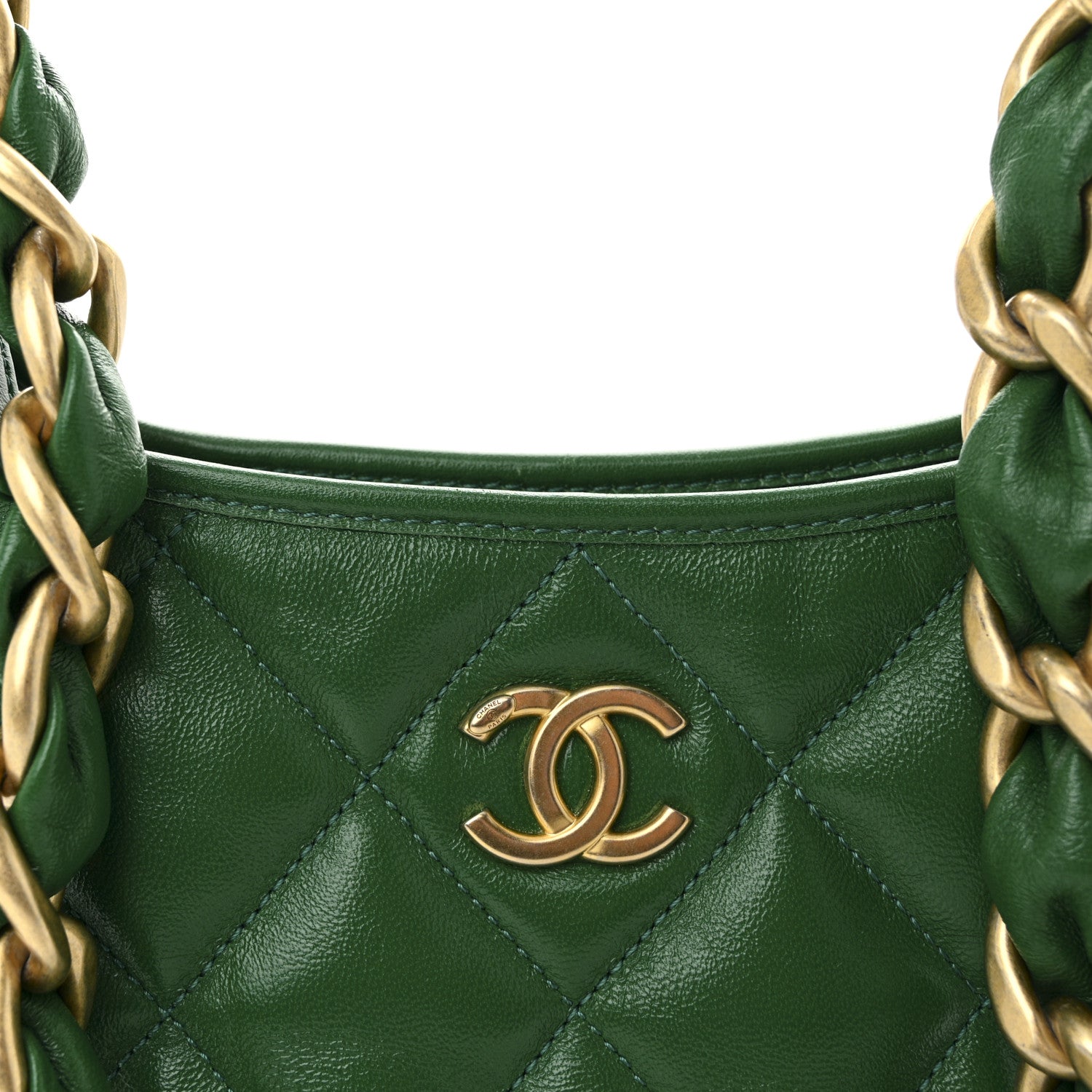 Chanel Shiny Crumpled Lambskin Quilted Small CC Funky Town Hobo Green 8 of 11