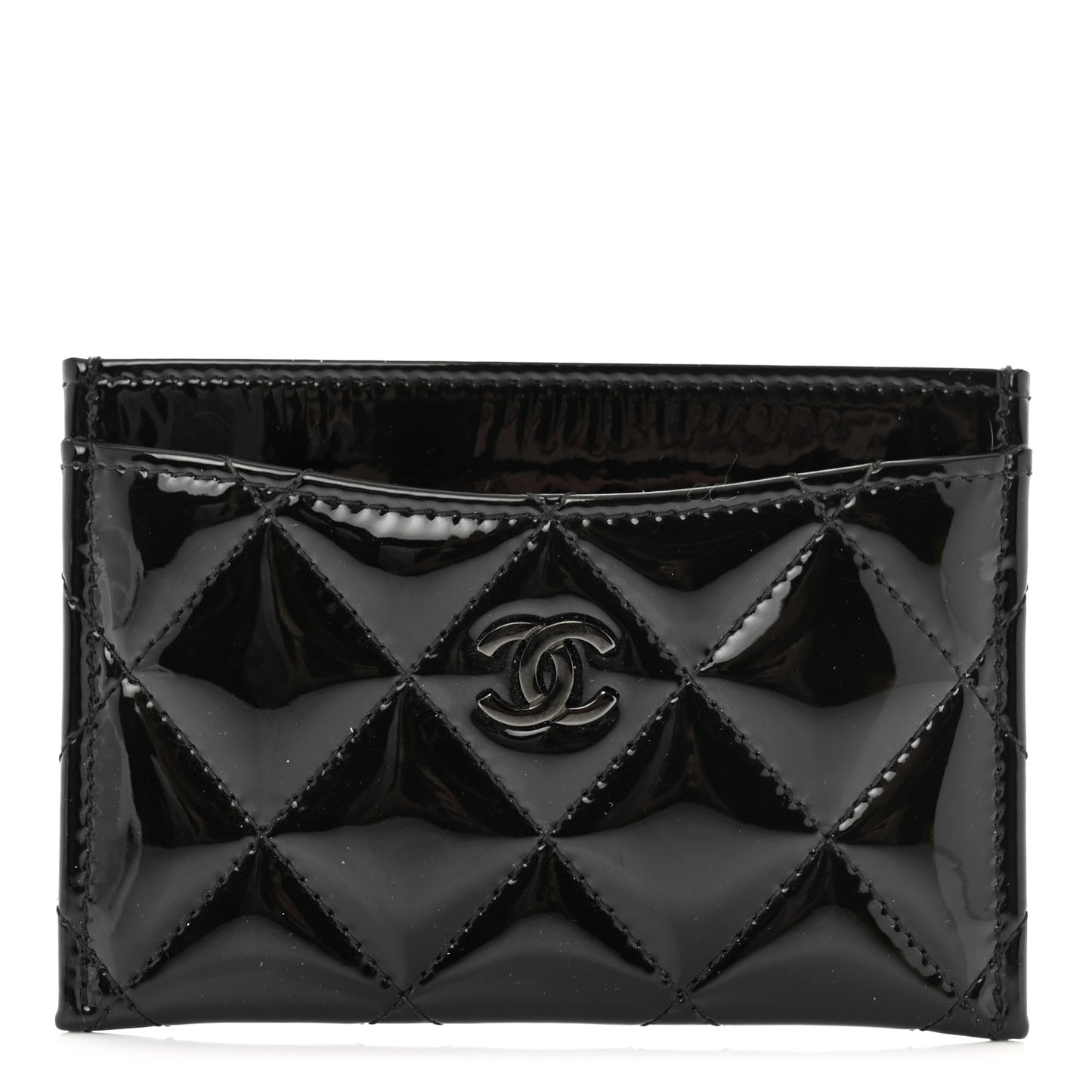 Patent Calfskin Quilted Card Holder So Black