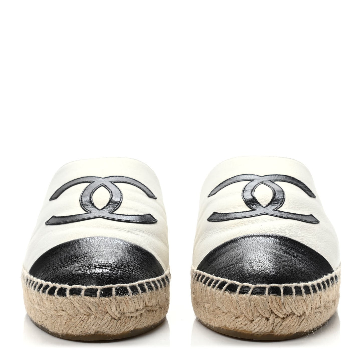 Iridescent Goatskin CC Espadrille Mules 39 Ivory Black