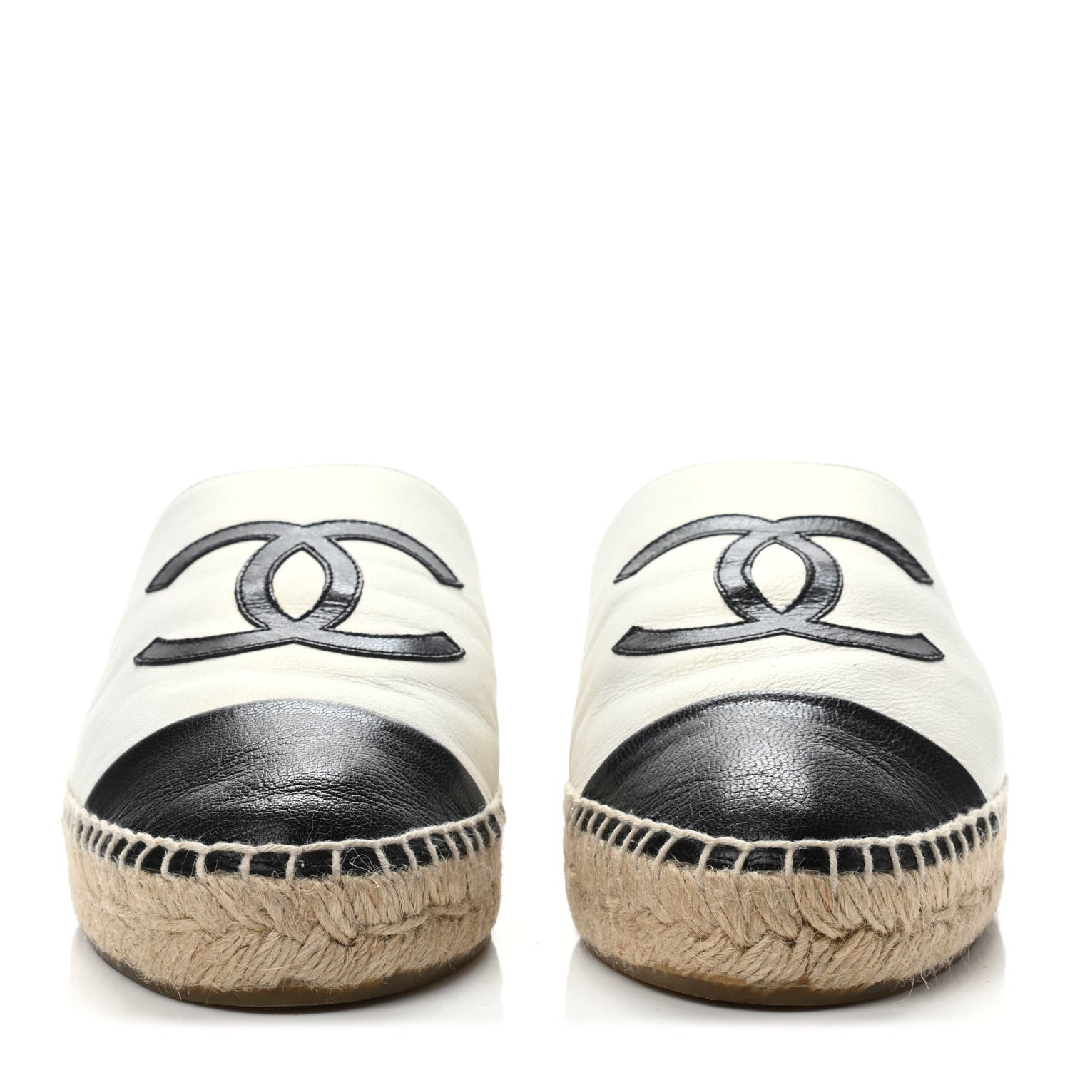 Chanel Iridescent Goatskin CC Espadrille Mules 39 Ivory Black 2 of 4