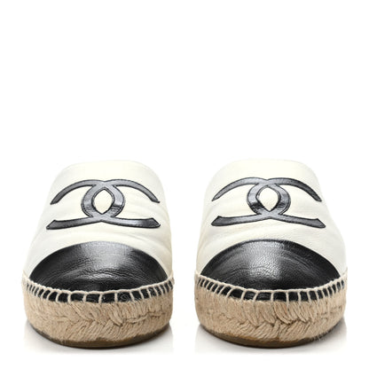 Chanel Iridescent Goatskin CC Espadrille Mules 39 Ivory Black 2 of 4